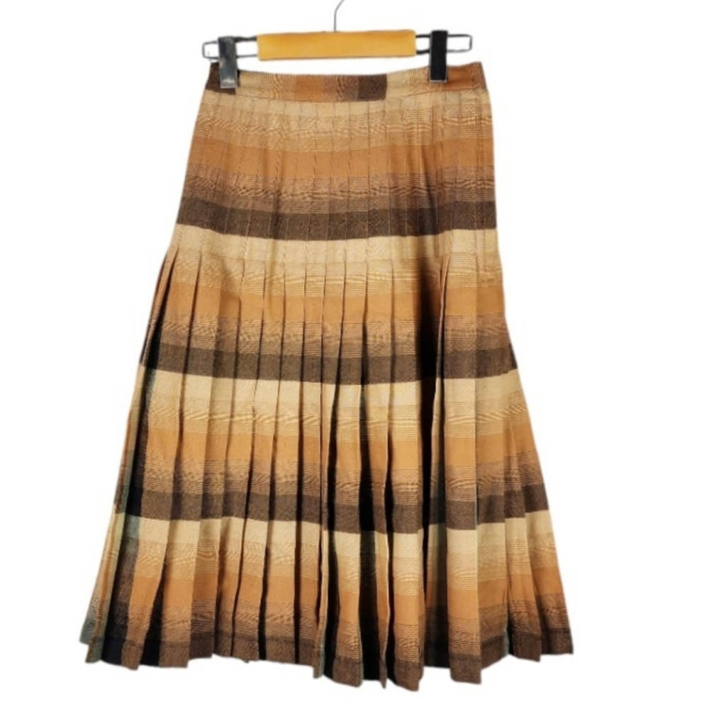 Vintage 60s Virgin Wool Pleated In'N Outer Reversible Skirt Black Bronze Size 10